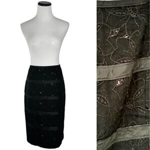 Tracy Reese Vintage Black Eyelet Overlay Bow Detail Pencil Skirt Size 4